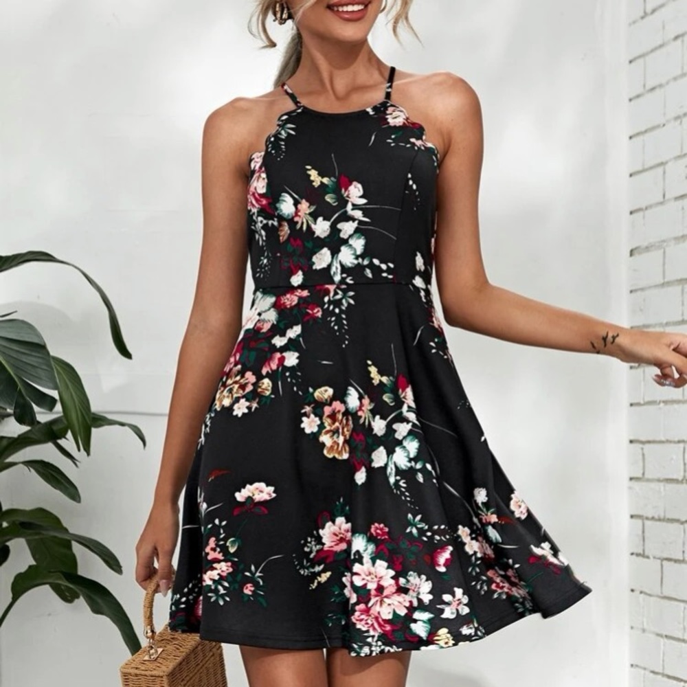Scallop Edge Floral Print Dress S